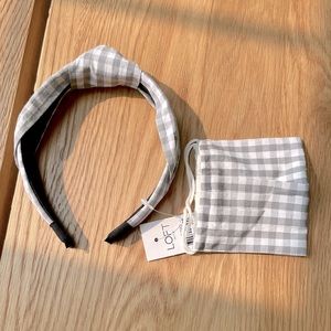 LOFT knotted gingham headband and matching mask NWOT